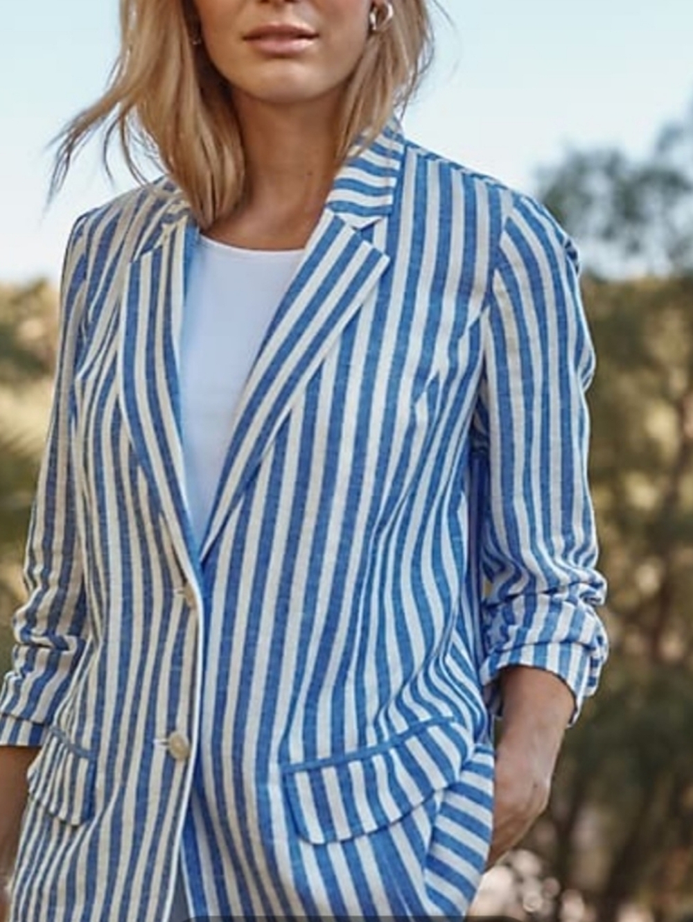 Linen Blend Striped Blazer